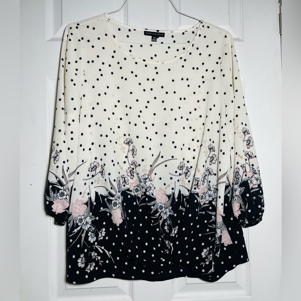Sara Michelle Balloon 3/4 Sleeve Round Neck Top Blouse Sz 1X